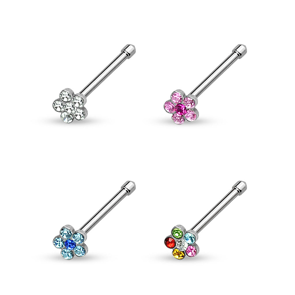 Flower Multi-Gem Paved Top 316L Surgical Steel Nose Stud
