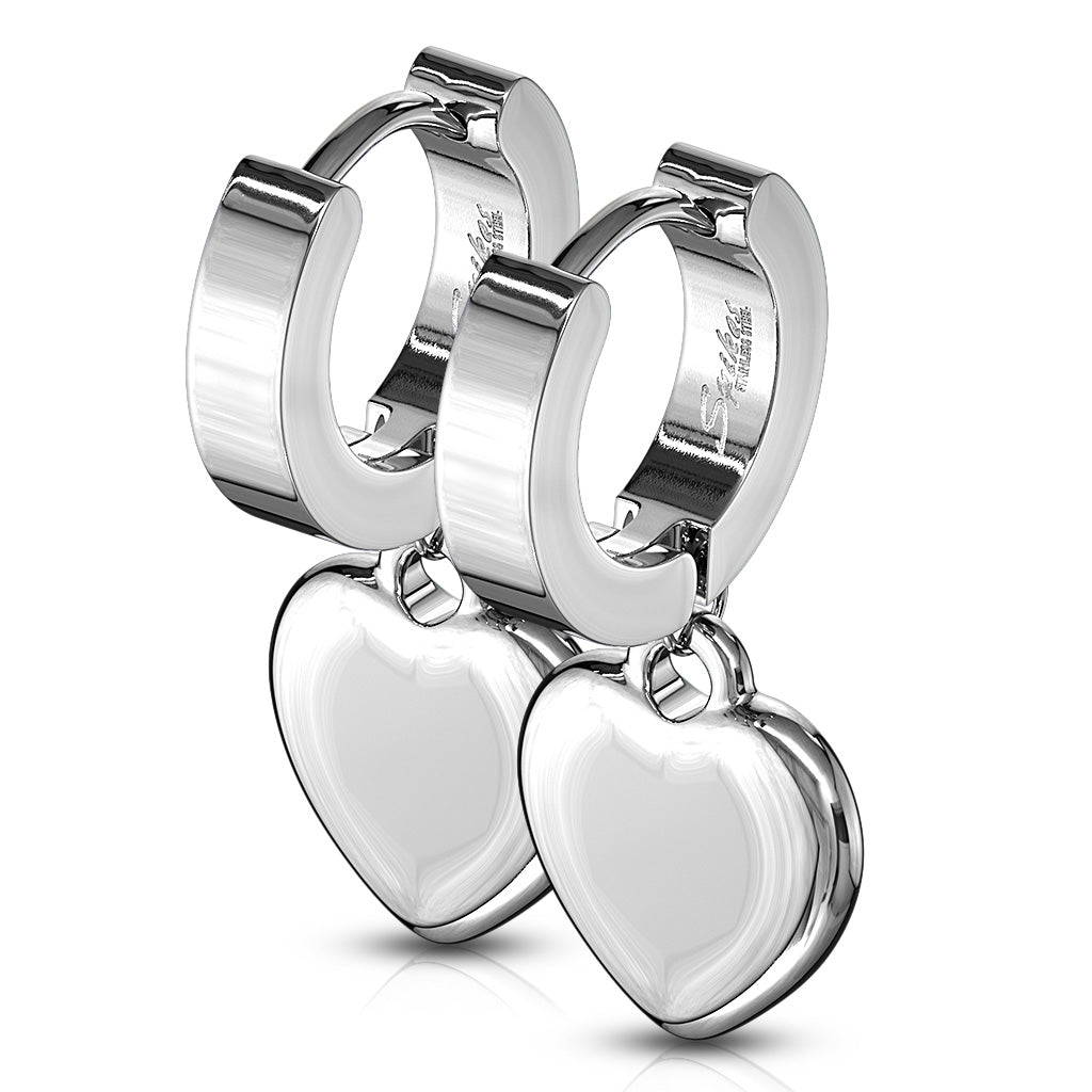 316L Stainless Steel Hinged Hoop Earring with Heart Dangle
