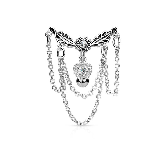 316L Surgical Steel Leaflet Chandelier Chained Heart Dangle Top Down Belly Button Ring