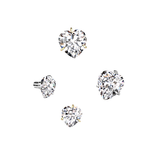 Implant Grade Titanium Internally Threaded Prong Set Heart CZ Top