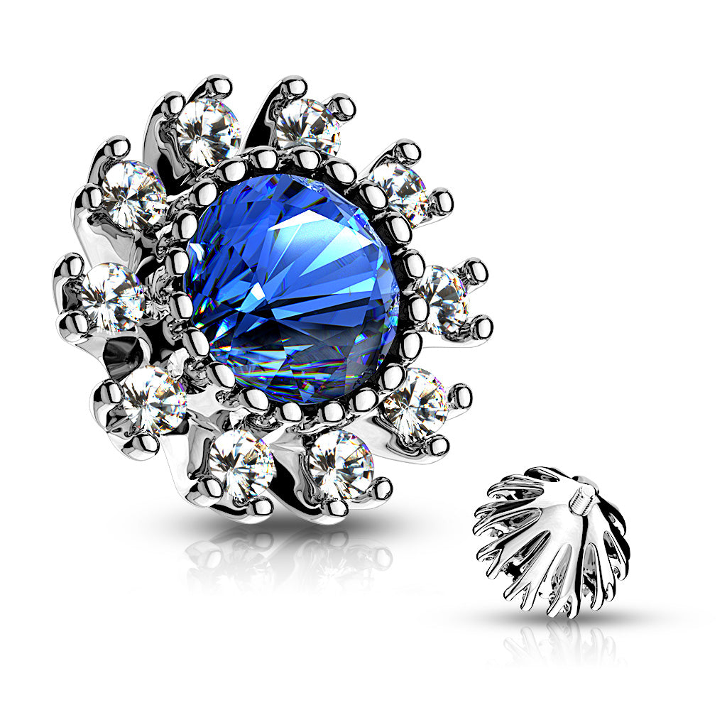 CZ Surround Double Tiered Round CZ Centered Internal Threaded Dermal Anchor Tops