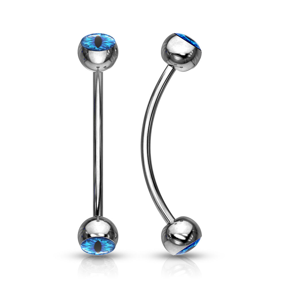 316L Surgical Steel Curved Barbell with Snake Eye Inlaid Ball Ends for Snake Eye Piercing and More