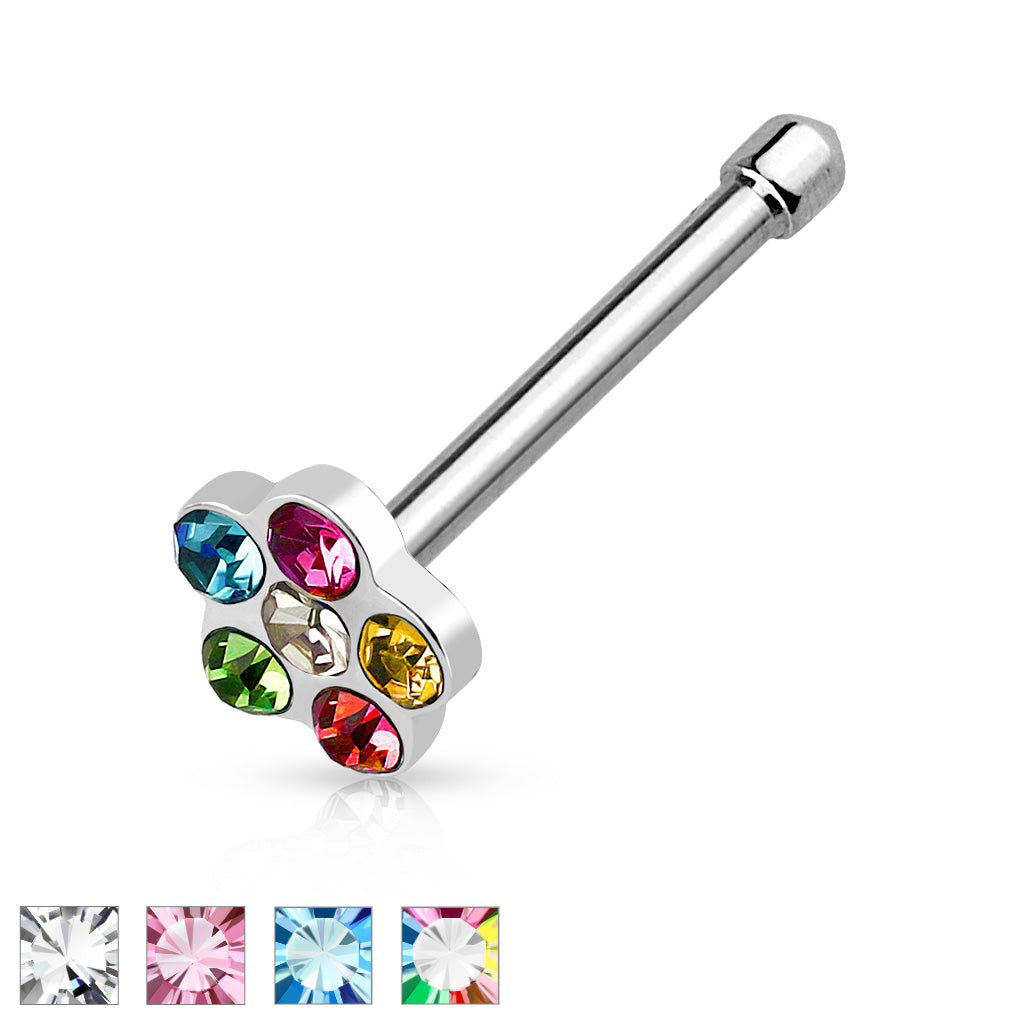 Flower Multi-Gem Paved Top 316L Surgical Steel Nose Stud