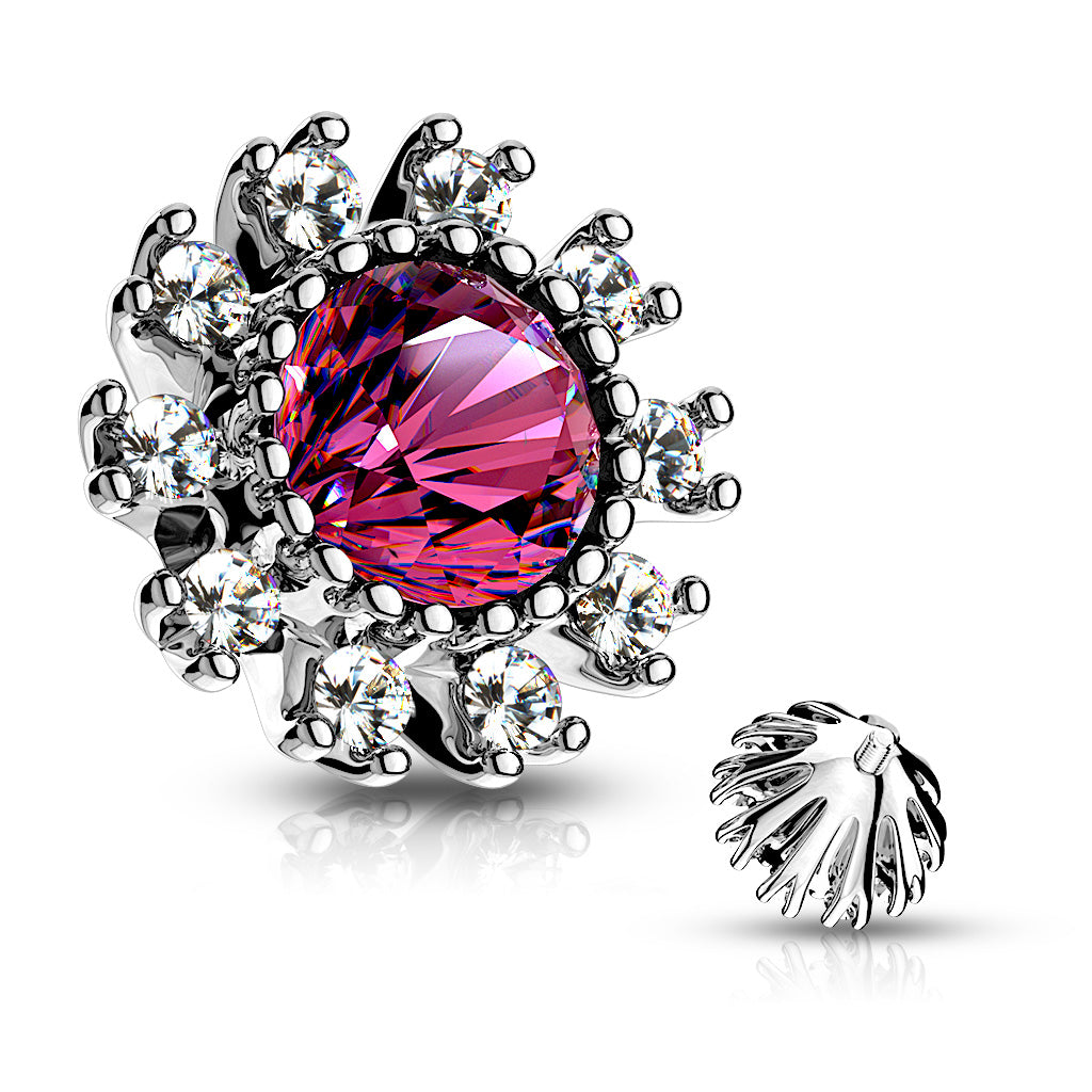 CZ Surround Double Tiered Round CZ Centered Internal Threaded Dermal Anchor Tops