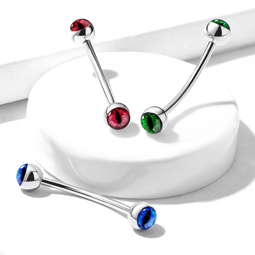 316L Surgical Steel Curved Barbell with Snake Eye Inlaid Ball Ends for Snake Eye Piercing and More