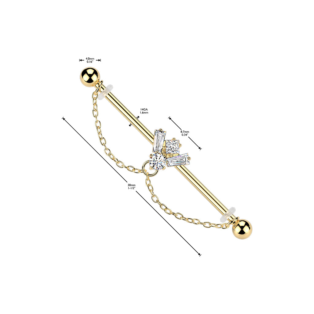 316L CZ Bee Industrial Barbell With Double Chain Dangle