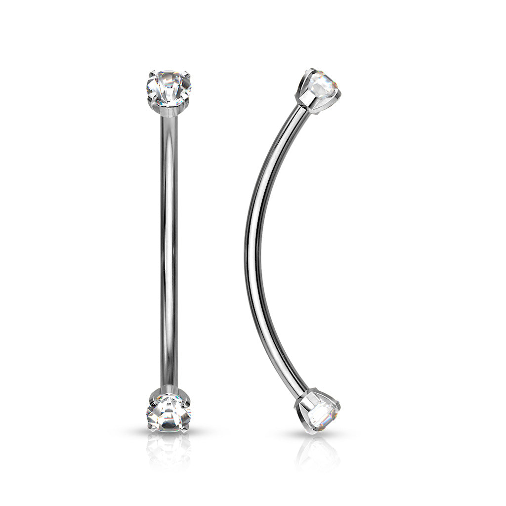 316L Surgical Steel Curved Barbell with Prong Set Round CZ Ends for Snake Eye Piercings and More