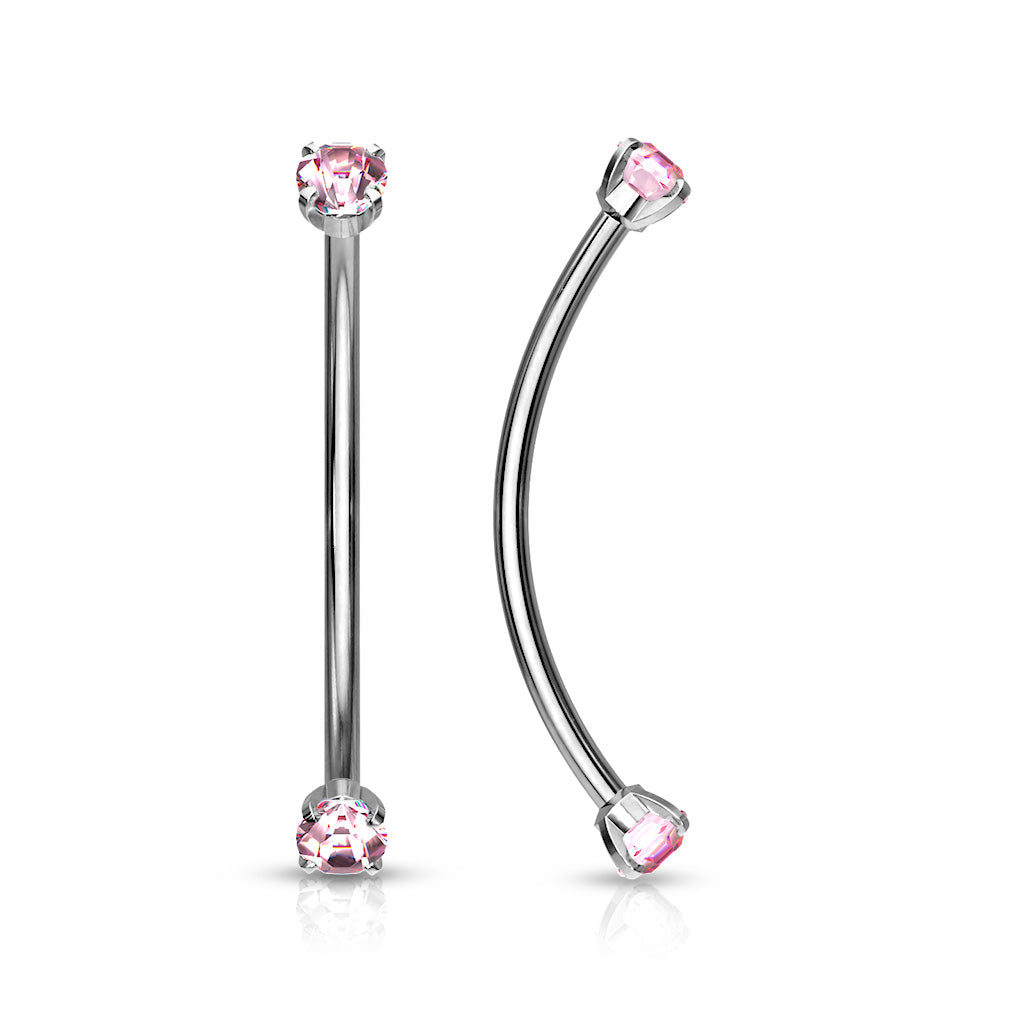 316L Surgical Steel Curved Barbell with Prong Set Round CZ Ends for Snake Eye Piercings and More