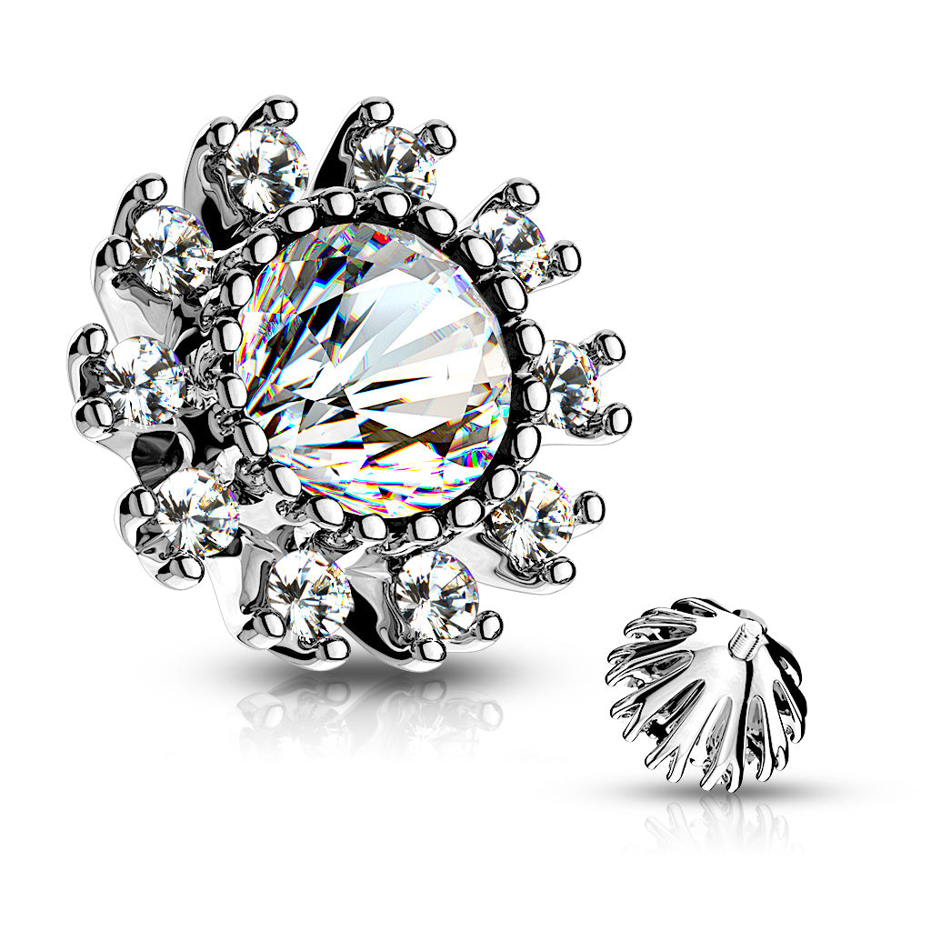 CZ Surround Double Tiered Round CZ Centered Internal Threaded Dermal Anchor Tops