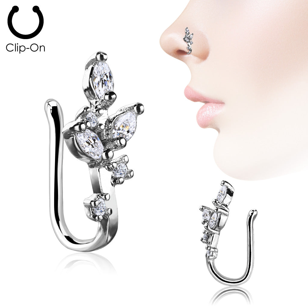 Marquise CZ Vine Non Piercing Nose/ Ear Clips
