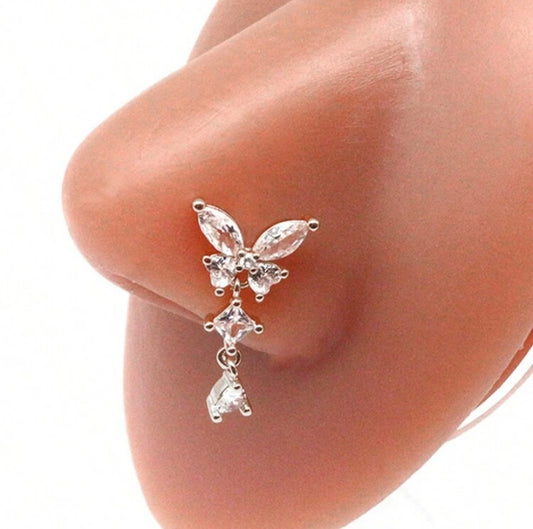 Butterfly Sliver Nose Ring Nose Stud