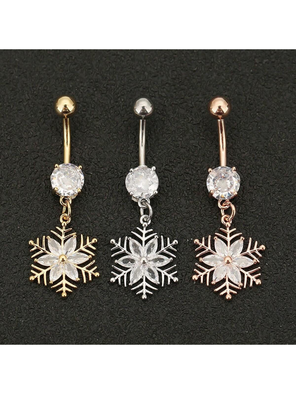 Snowflake Flower Inlaid Zirconia Navel Ring Body Piercing Jewelry Party Banquet Wear Holiday Commemorative Gifts