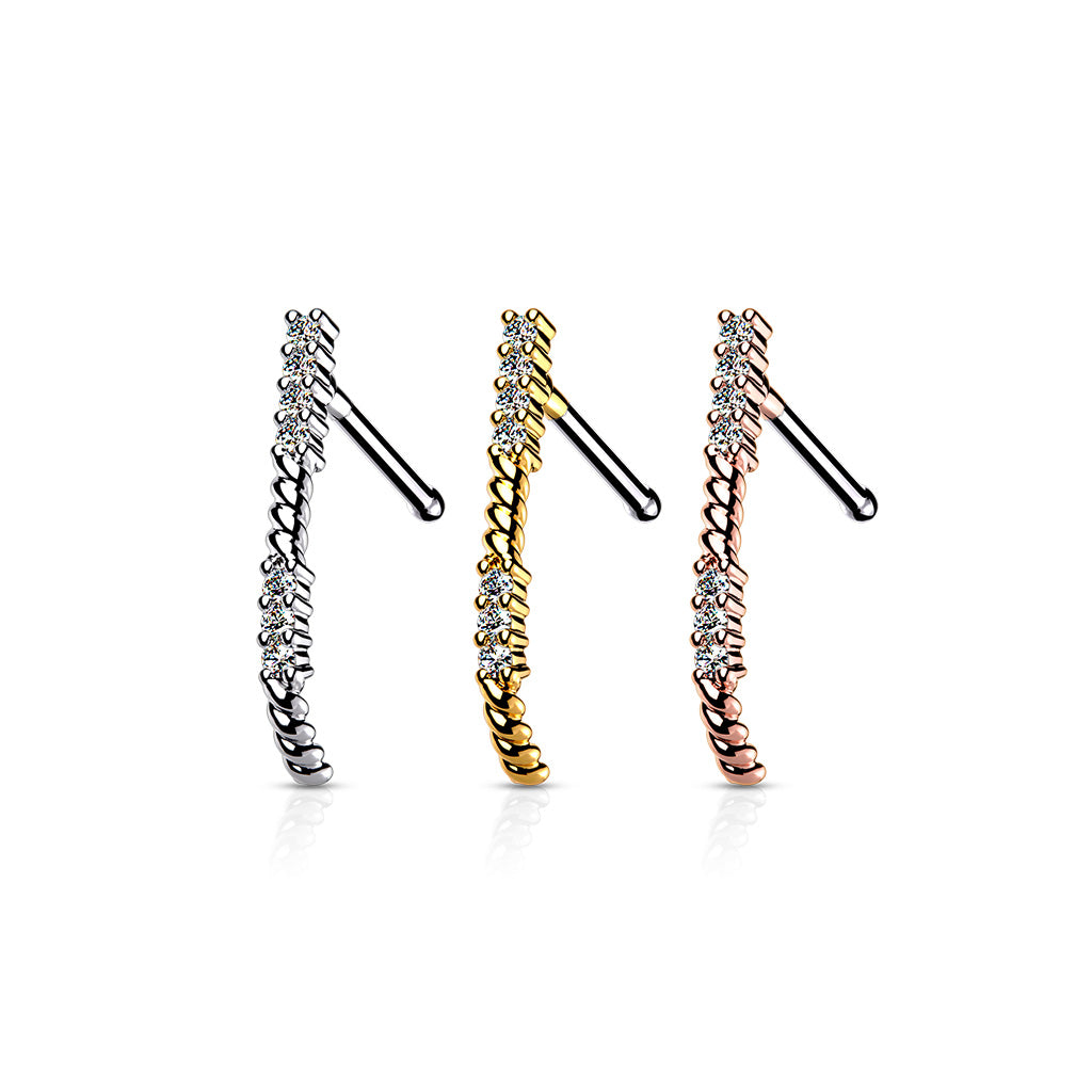 CZ Paved Nose Crawler Bone Stud 316L Surgical Steel