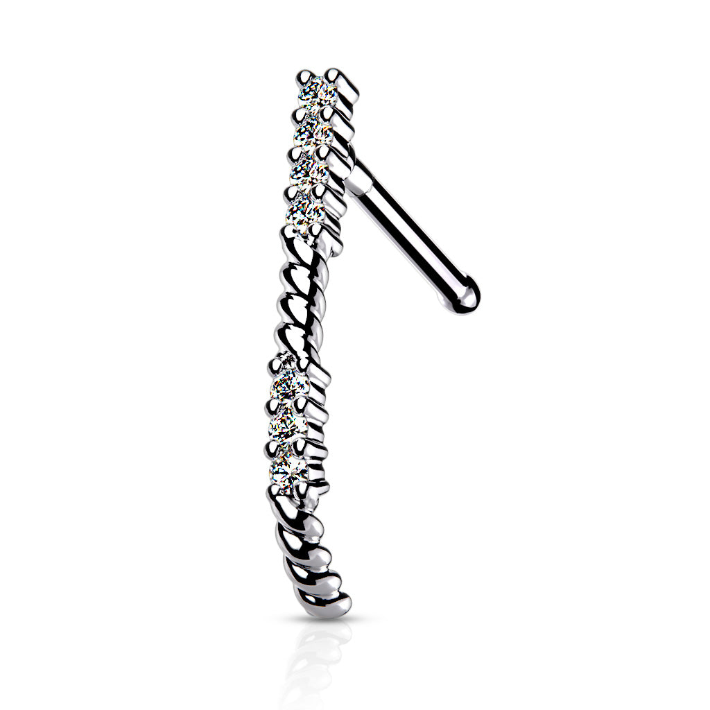 CZ Paved Nose Crawler Bone Stud 316L Surgical Steel