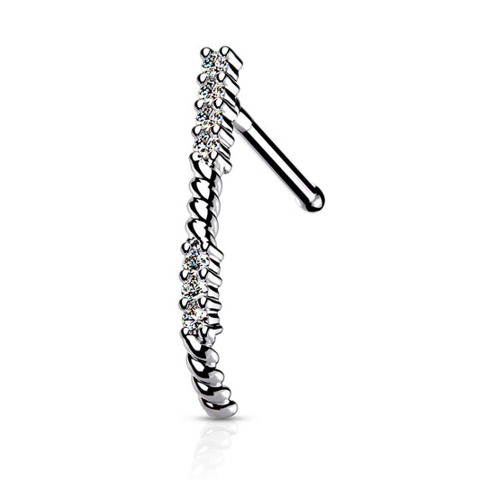CZ Paved Nose Crawler Bone Stud 316L Surgical Steel