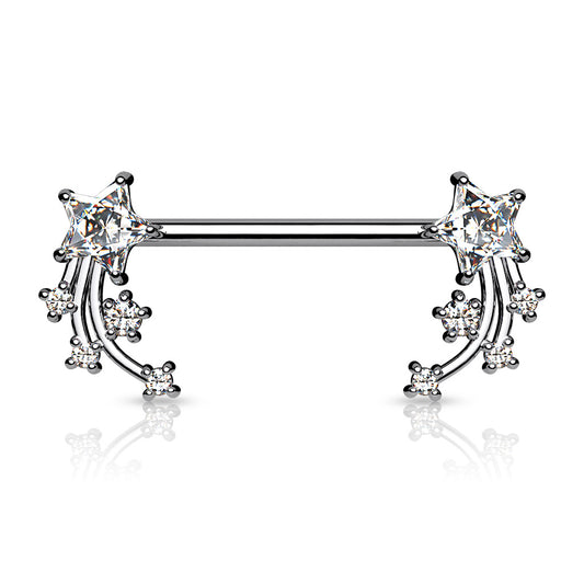 CZ Shooting Star Ends 316L Surgical Steel Nipple Barbell Rings