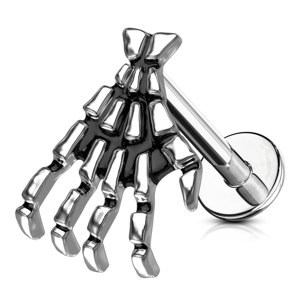 Skull Hand Top 316L Surgical Steel Flat Back Studs for Labret, Monroe, Ear Cartilage, and More